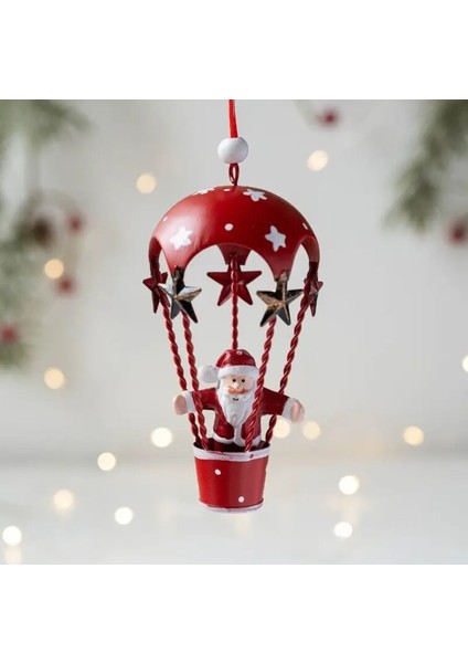 Yaşlı Santa Claus Elk Sıcak Hava Balonu Süsü, 1 Adet Dövme Demir