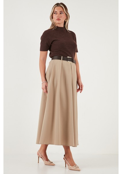 Modest Kemerli Comfort Fit Yüksek Bel Pileli Kloş Uzun Tesettür Etek Bayan Etek 6833360 fiyatları