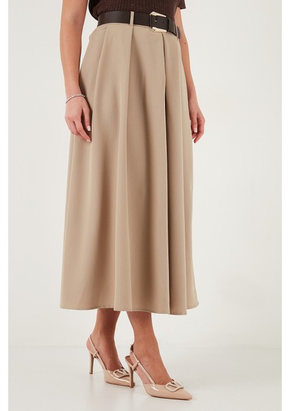 Modest Kemerli Comfort Fit Yüksek Bel Pileli Kloş Uzun Tesettür Etek Bayan Etek 6833360 indirimleri
