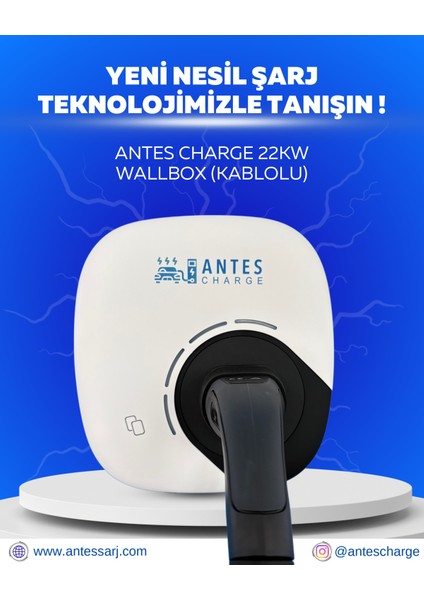 22KW Wallbox Kablolu Elektrikli Araç Şarj Cihazı RFID Kart Destekli