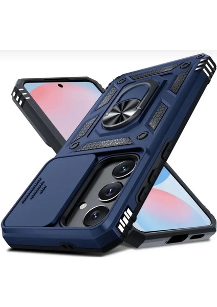 Samsung Galaxy S25 Fe Kılıf Kamera Korumalı Sürgülü Yüzüklü Armor Military Tank Kızaklı Sert Silikon Kapak