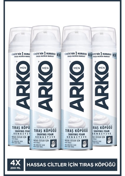 Yumuşak ve Nazik Ciltler Için Erkek Tıraş Köpüğü 4X200ML