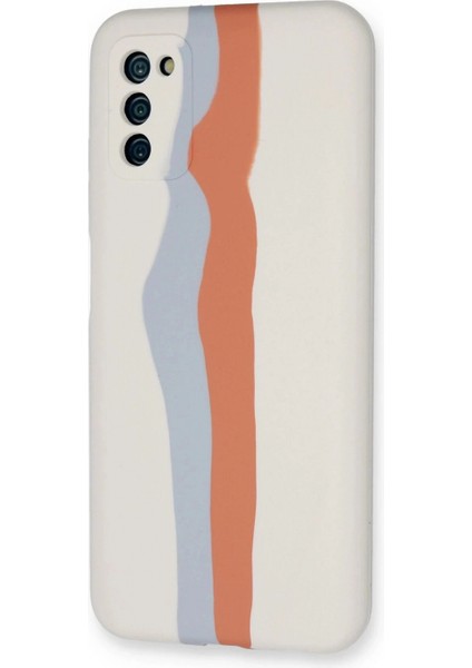 Samsung Galaxy A03S Kılıf Ebruli Lansman Silikon - Beyaz-Turuncu modelleri