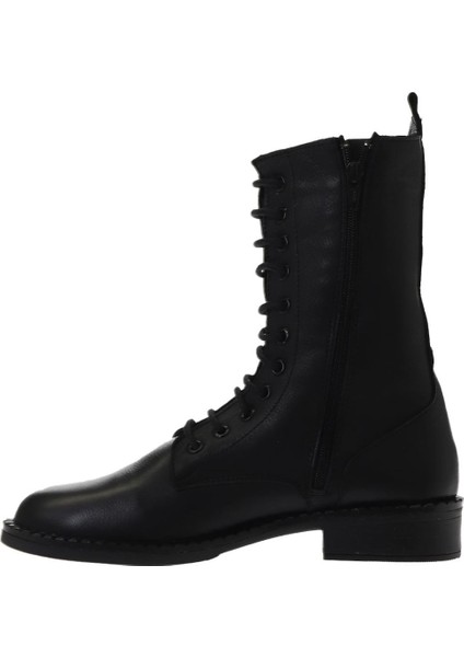 Siyah Deri Kadın Düz Bot 01WV6007 01WV6007 modelleri