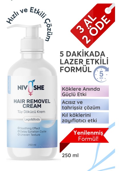 250ML Tüy Dökücü Krem, Tüm Vücut, Nemlendirici, Hızlı ve Etkili Çözüm