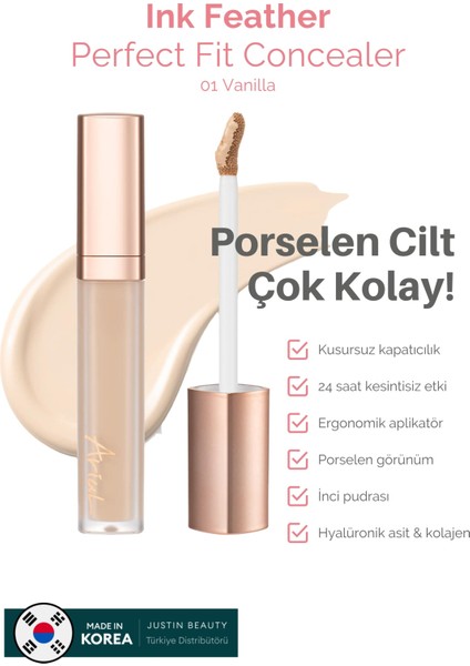Ink Feather Perfect Fit Concealer 01 Vanilla - SPF30 Pa++ 24 Saat Kalıcı Çok Yönlü Kapatıcı