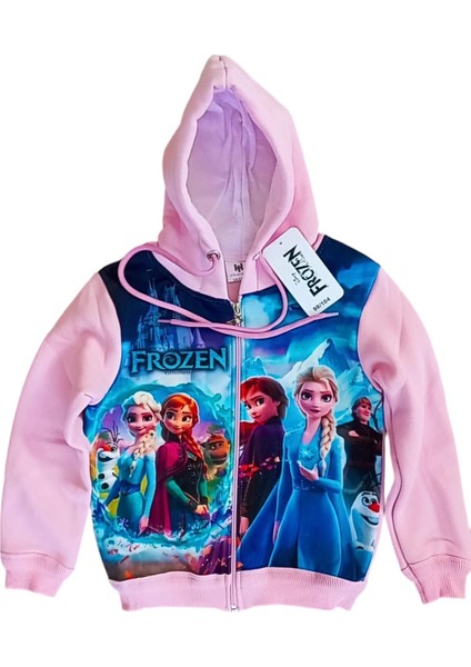 3D Baskılı Kız Çocuk Uzun Kollu Sweat Shirt 3 - 8 Yaş Pembe