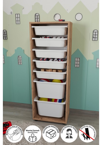 7 Sepetli Dolap Çok Amaçlı Dolap Oyuncak Dolabı Pera Çam