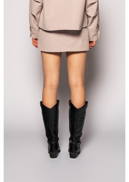 Kadın Bej Cepli Gabardin Mini Etek modelleri