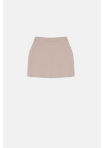 Kadın Bej Cepli Gabardin Mini Etek