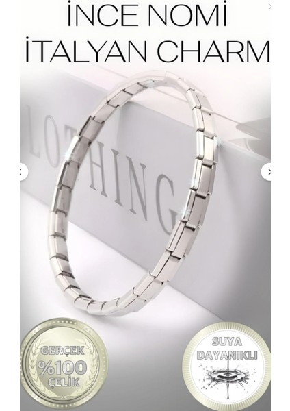 Ince Nomi Italyan Charm Çelik Bileklik