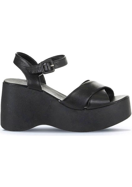 Siyah Deri Kadın Dolgu Topuklu Sandalet 01WY9001 01WY9001 fiyatları