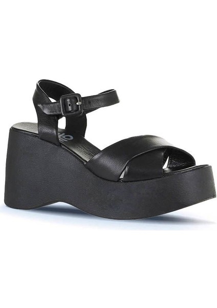 Siyah Deri Kadın Dolgu Topuklu Sandalet 01WY9001 01WY9001 modelleri