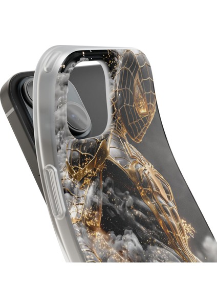 iPhone 11 Uyumlu Telefon Kılıfı – Şeffaf Desenli Kapak | Spider-Man Siyah Altın Kostüm Tasarım