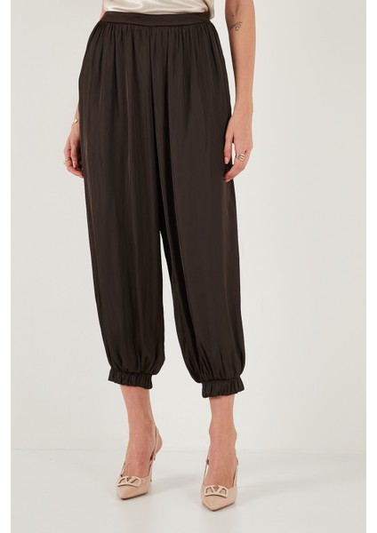 Comfort Fit Yüksek Bel Lastikli Paça Saten Pantolon Bayan Pantolon 68351217 fiyatları