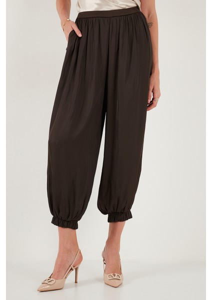 Comfort Fit Yüksek Bel Lastikli Paça Saten Pantolon Bayan Pantolon 68351217 modelleri