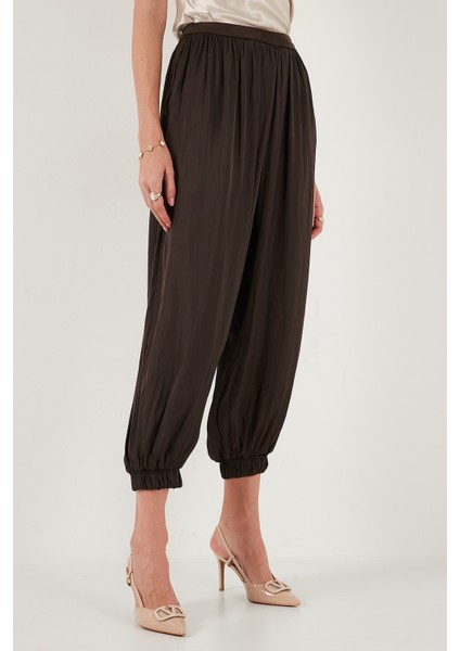 Comfort Fit Yüksek Bel Lastikli Paça Saten Pantolon Bayan Pantolon 68351217 fırsatları