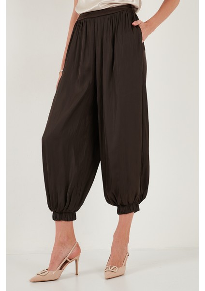 Comfort Fit Yüksek Bel Lastikli Paça Saten Pantolon Bayan Pantolon 68351217 indirimleri