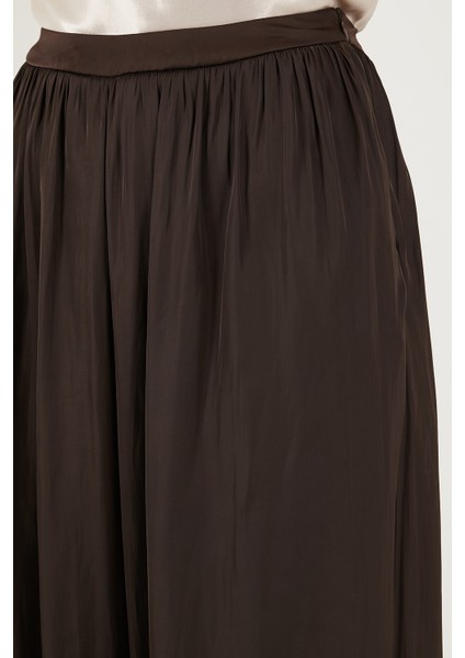 Comfort Fit Yüksek Bel Lastikli Paça Saten Pantolon Bayan Pantolon 68351217
