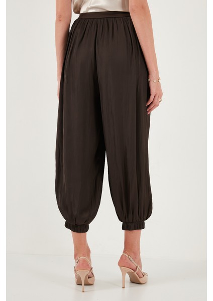 Comfort Fit Yüksek Bel Lastikli Paça Saten Pantolon Bayan Pantolon 68351217