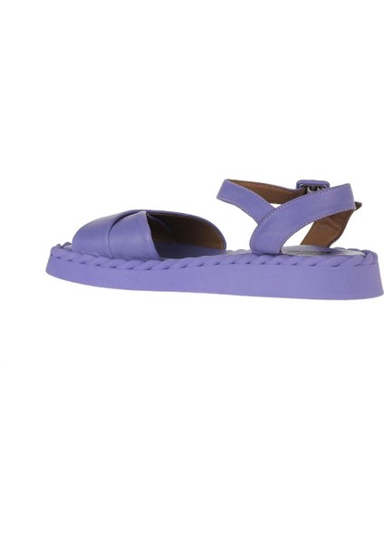 Lila Deri Kadın Düz Sandalet 01WY9102 01WY9102 indirimleri