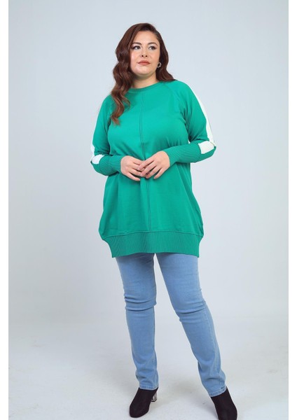 Kadın Kolları Şeritli Büyük Beden Tunik Bluz modelleri