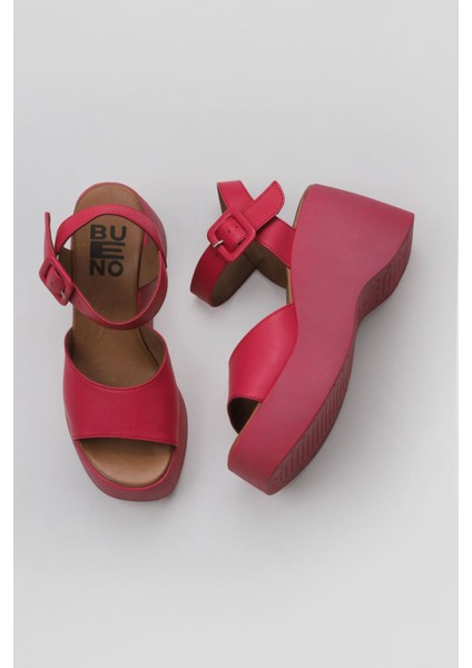 Fuşya Deri Kadın Dolgu Topuklu Sandalet 01WY9009 01WY9009