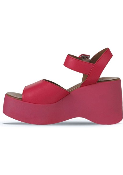 Fuşya Deri Kadın Dolgu Topuklu Sandalet 01WY9009 01WY9009 fırsatları