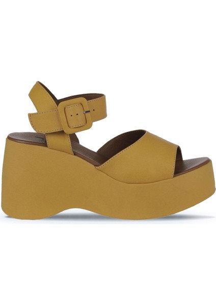 Sarı Deri Kadın Dolgu Topuklu Sandalet 01WY9009 01WY9009 fiyatları