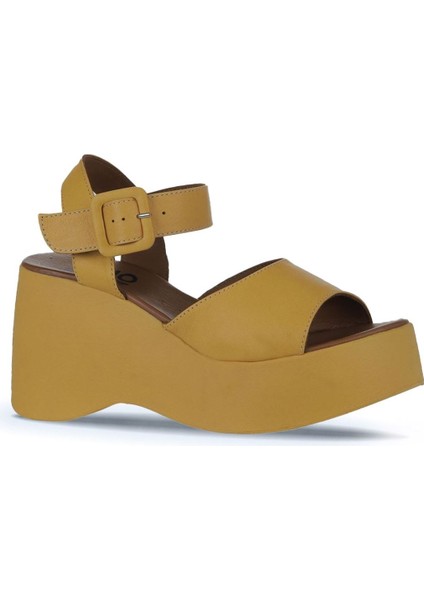 Sarı Deri Kadın Dolgu Topuklu Sandalet 01WY9009 01WY9009 modelleri