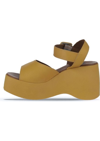 Sarı Deri Kadın Dolgu Topuklu Sandalet 01WY9009 01WY9009 fırsatları