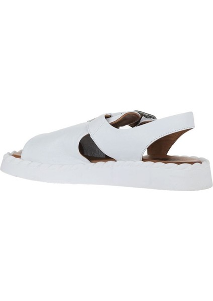 Beyaz Deri Kadın Düz Sandalet 01WY9103 01WY9103 indirimleri