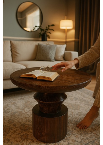 Nordtre Ahşap Orta Sehpa Ceviz Renk Mantar Sehpa