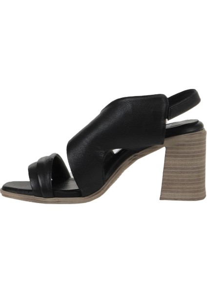 Siyah Deri Kadın Topuklu Sandalet 01WY3705 01WY3705 fırsatları