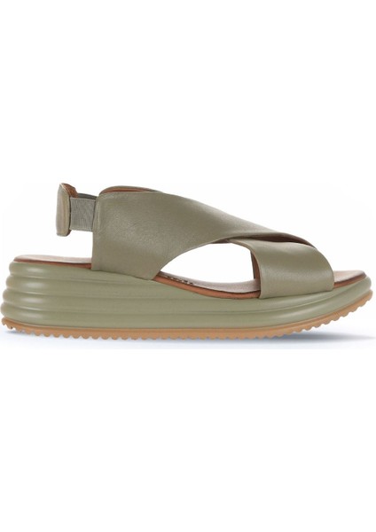Haki Deri Kadın Dolgu Topuklu Sandalet 01WY5703 01WY5703
