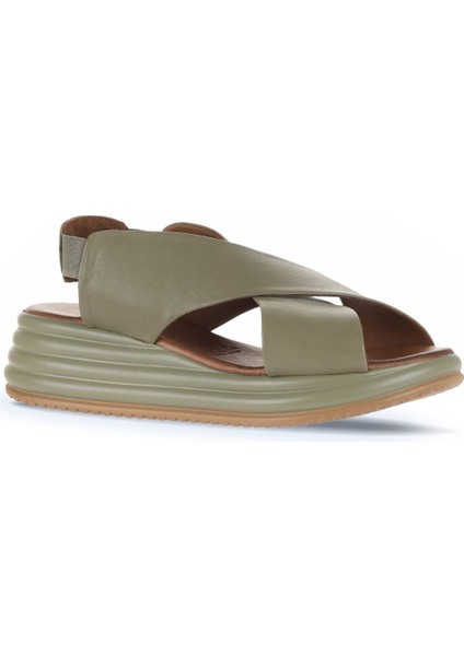 Haki Deri Kadın Dolgu Topuklu Sandalet 01WY5703 01WY5703 fiyatları