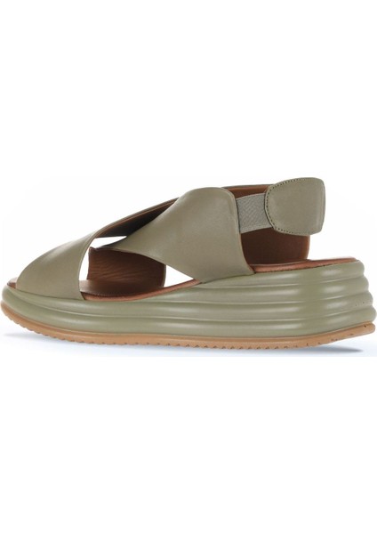 Haki Deri Kadın Dolgu Topuklu Sandalet 01WY5703 01WY5703 fırsatları