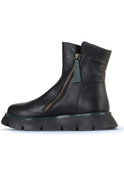 Siyah Yeşil Deri Kadın Düz Bot 01WZ1501 01WZ1501 fırsatları