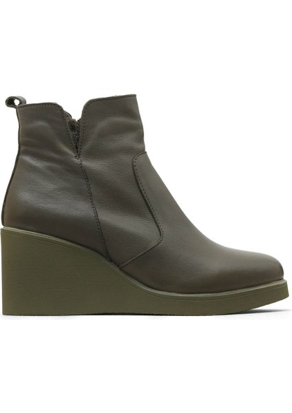 Haki Deri Kadın Dolgu Topuklu Bot 01WZ8301 01WZ8301