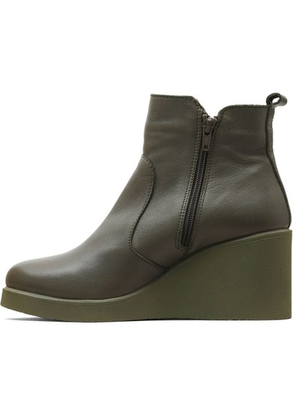 Haki Deri Kadın Dolgu Topuklu Bot 01WZ8301 01WZ8301 modelleri