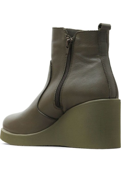 Haki Deri Kadın Dolgu Topuklu Bot 01WZ8301 01WZ8301 fırsatları
