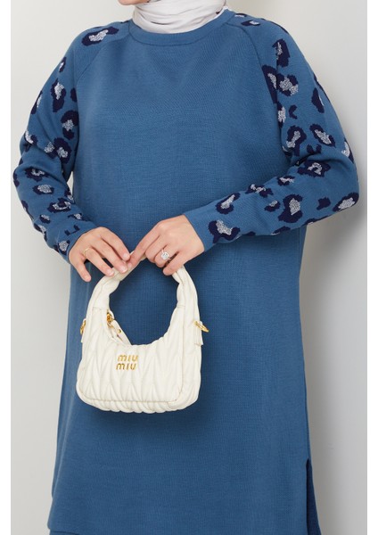 Leopar Simli Kol Desenli Pantolonlu Tunik Takım