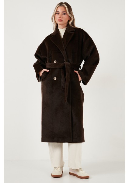 Oversize Kruvaze Yaka Yumuşak Dokulu Uzun Trençkot Bayan Trençkot 6839610
