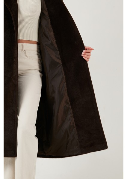 Oversize Kruvaze Yaka Yumuşak Dokulu Uzun Trençkot Bayan Trençkot 6839610