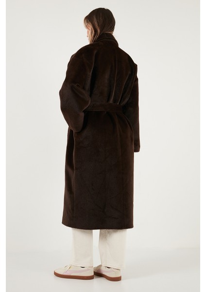 Oversize Kruvaze Yaka Yumuşak Dokulu Uzun Trençkot Bayan Trençkot 6839610