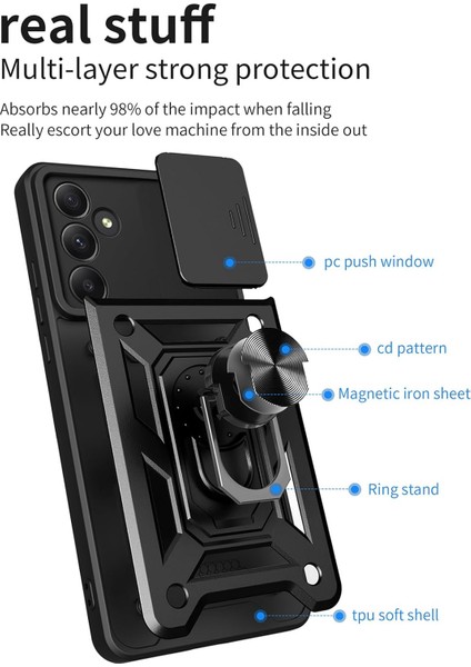 Samsung Galaxy S25 Fe Kılıf Kamera Korumalı Sürgülü Yüzüklü Armor Zırh Tank Kapak + 1 Adet 9h Ekran Koruyucu Cam Set fiyatları