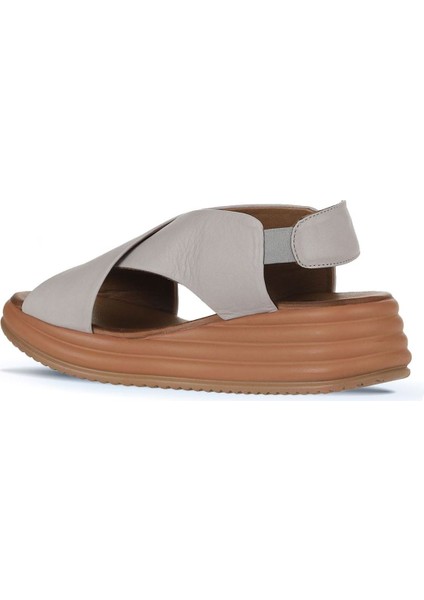 Gri Deri Kadın Dolgu Topuklu Sandalet 01WY5703 01WY5703 indirimleri