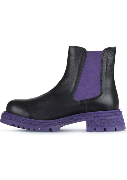 Siyah Lila Deri Kadın Topuklu Bot 01WZ1403 01WZ1403 modelleri