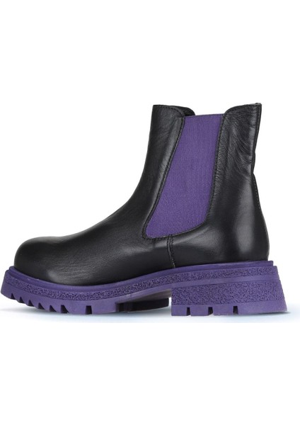 Siyah Lila Deri Kadın Topuklu Bot 01WZ1403 01WZ1403 fırsatları