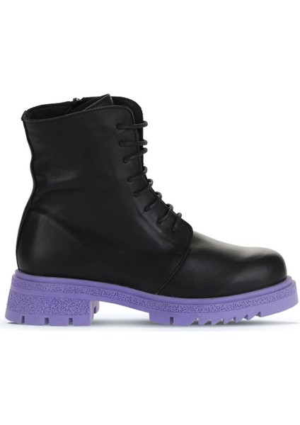 Siyah Lila Deri Kadın Topuklu Bot 01WZ1405 01WZ1405